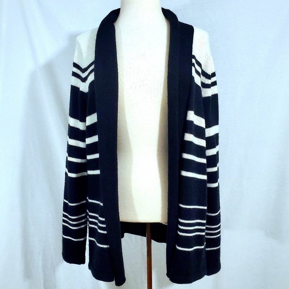 Liz Claiborne Black & White Cardigan Wool Chunky Sweater